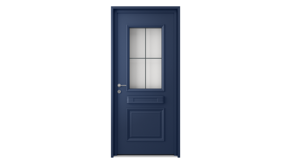 Porte d'entrée aluminium THASOS 2 Porte d'entrée bleu marine avec poignée de tirage et détails décoratifs